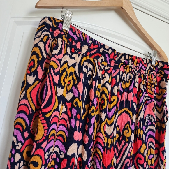 NWT Boden Grace Ikat Navy Pink Coral Crinkle Wide Leg Pull On Pants Size 14 - Picture 6 of 9